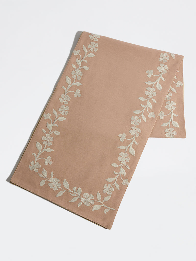 Westside Home Dusty Pink Floral Embroidered Table Runner