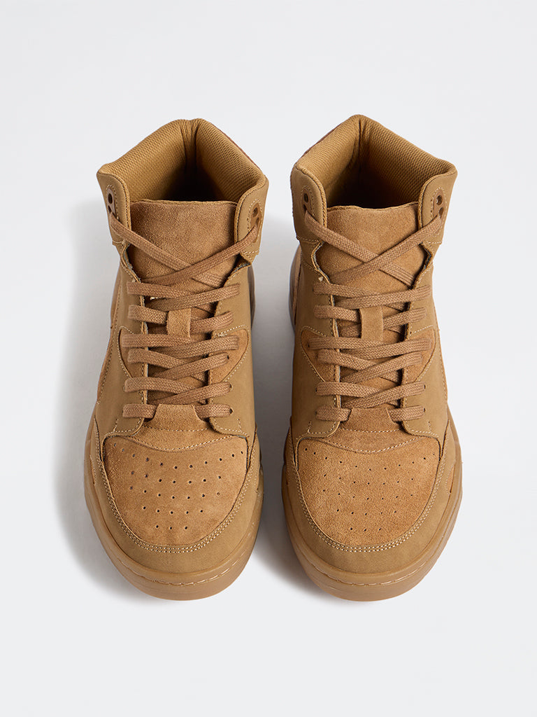 SOLEPLAY Tan Peforated Suede Lace-Up Sneakers