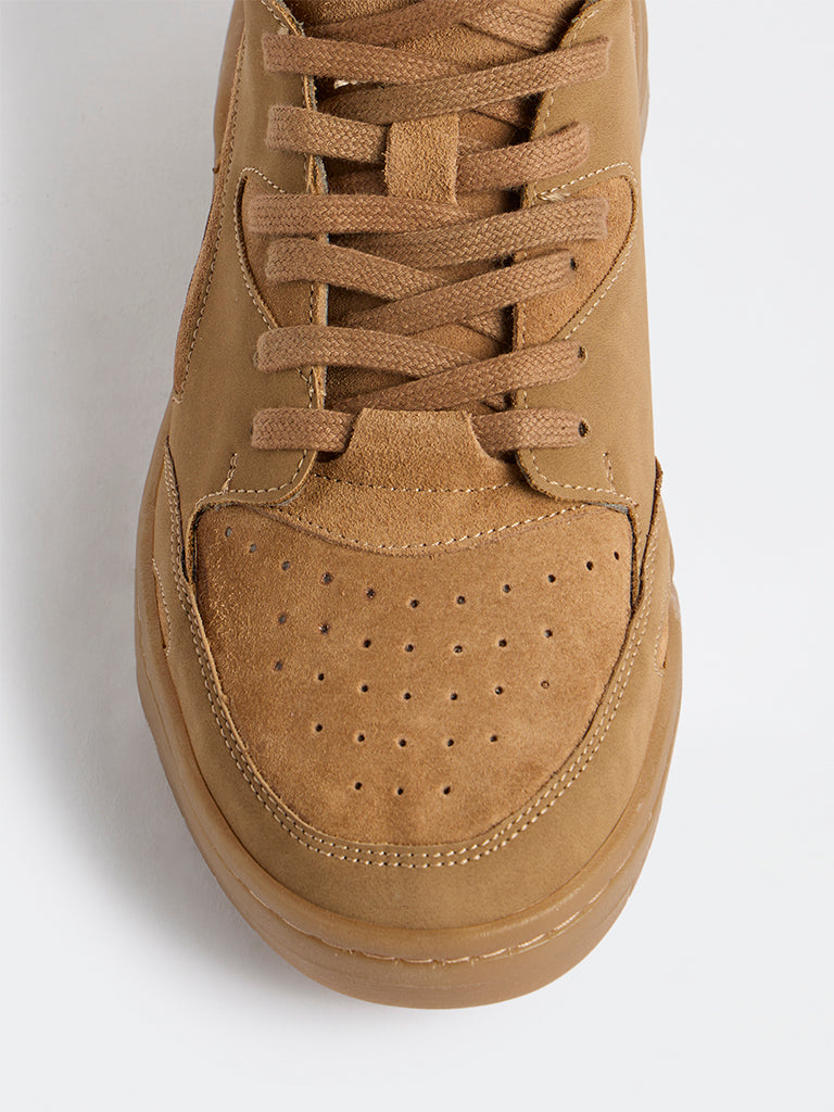 SOLEPLAY Tan Peforated Suede Lace-Up Sneakers
