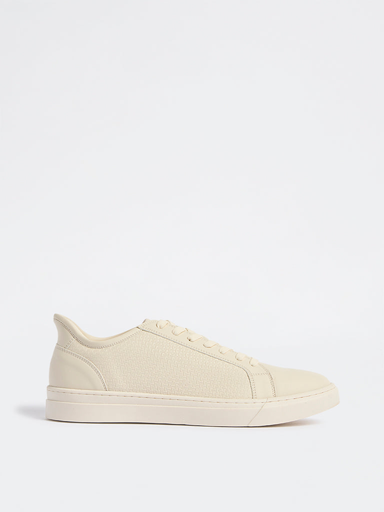 SOLEPLAY Beige Self-Textured Lace-Up Sneakers