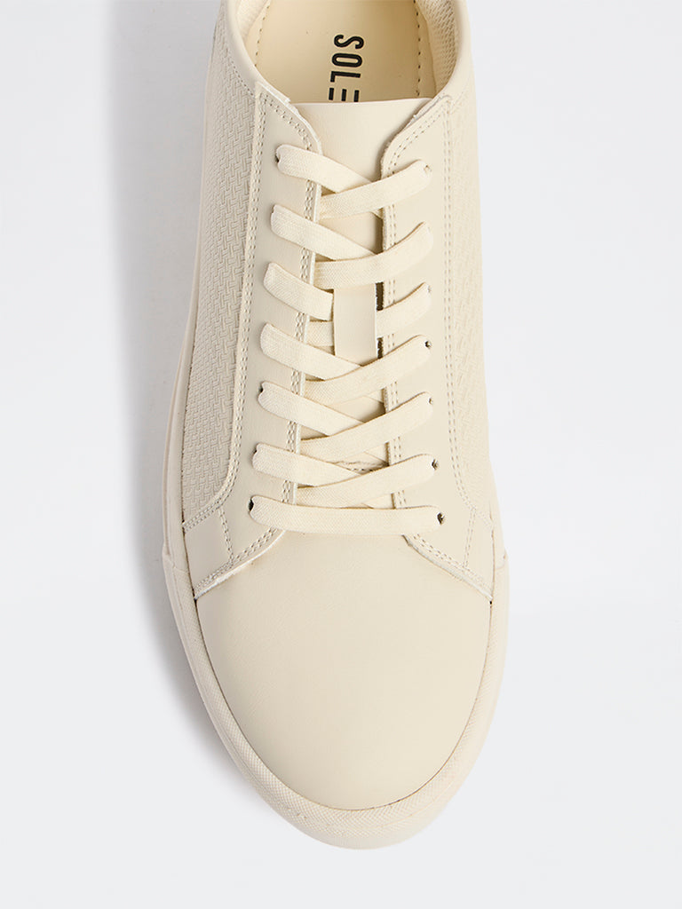 SOLEPLAY Beige Self-Textured Lace-Up Sneakers