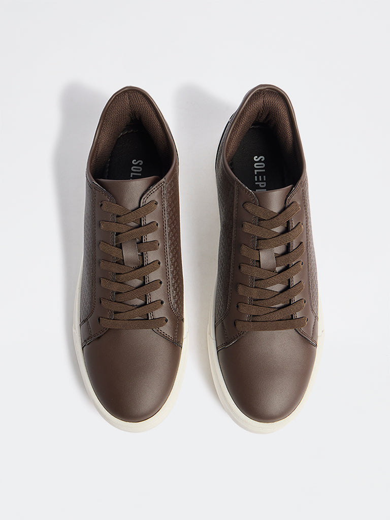 SOLEPLAY Dark Brown Self-Textured Lace-Up Sneakers