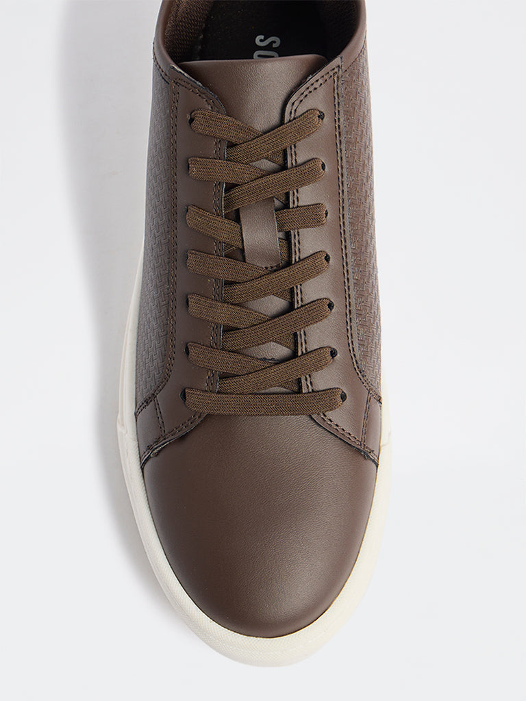 SOLEPLAY Dark Brown Self-Textured Lace-Up Sneakers