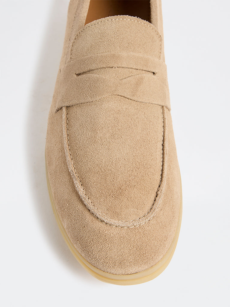SOLEPLAY Beige Suede Penny Loafers