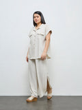Gia Light Beige High-Rise Cotton Trousers