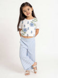 Utsa Kids Girls Light Blue Striped Mid-Rise Cotton-Blend Pants - (2-8 yrs)