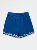Utsa Kids Girls Indigo Embroidered Mid-Rise Cotton Shorts - (8-14 yrs)