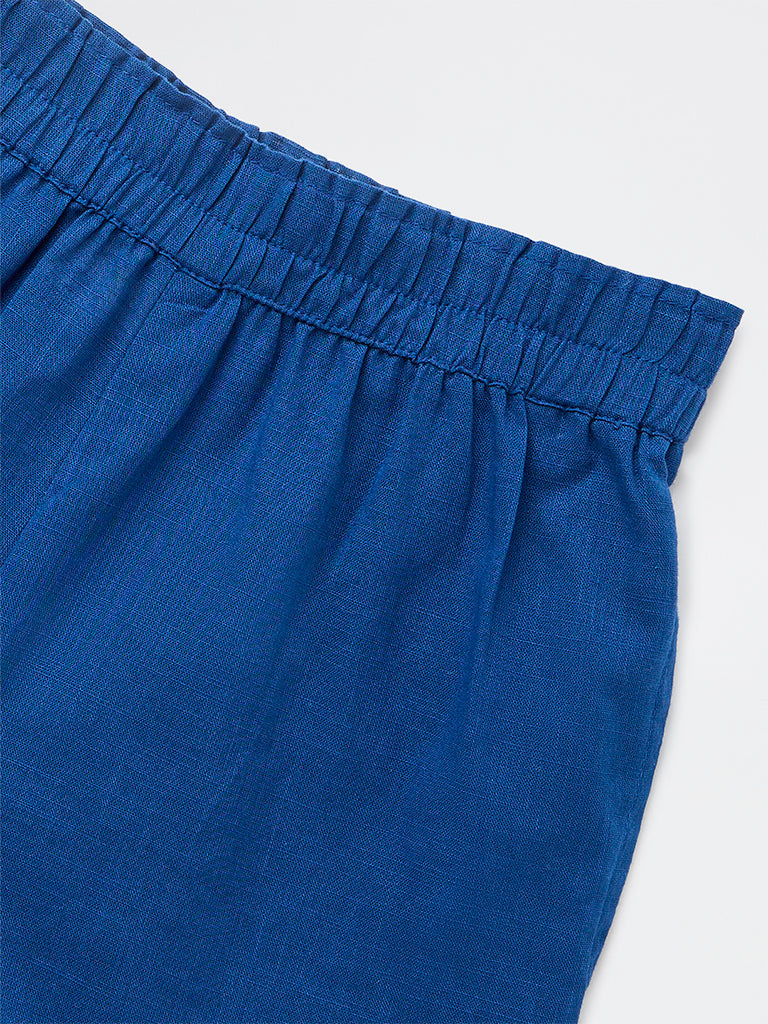 Utsa Kids Girls Indigo Embroidered Mid-Rise Cotton Shorts - (8-14 yrs)