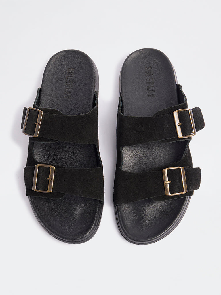 SOLEPLAY Black Dual-Strap Slip-On Sandals