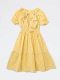 Utsa Kids Girls Yellow Floral Embroidered A-Line Cotton Dress - (8-14 yrs)