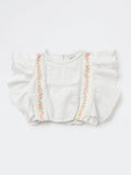 Utsa Kids Girls White Embroidered Cotton-Blend Top - (8-14 yrs)