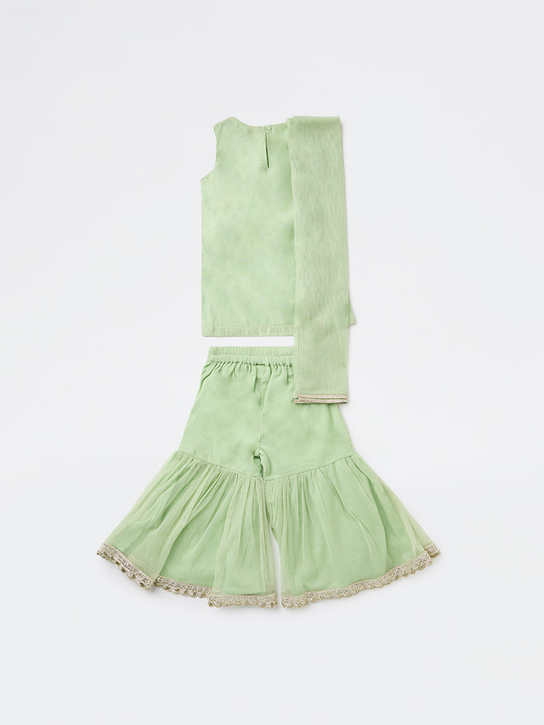 Utsa Kids Girls Mint Embroidered A-Line Kurta and Sharara Set - (2-8 yrs)