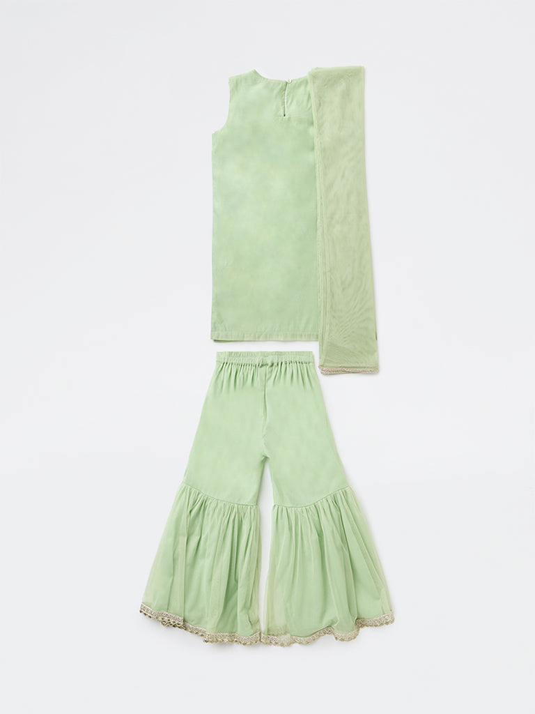 Utsa Kids Girls Mint Embroidered A-Line Kurta and Sharara Set - (8-14 yrs)
