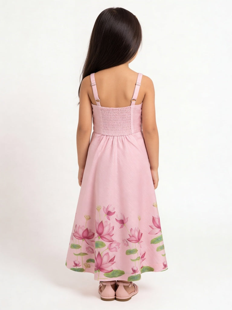 Utsa Kids Girls Pink Floral Printed A-Line Dress - (2-8 yrs)