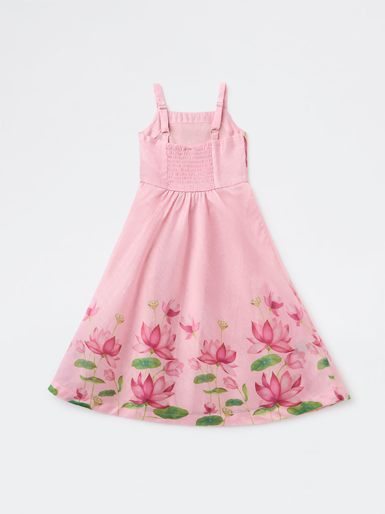 Utsa Kids Girls Pink Floral Printed A-Line Dress - (2-8 yrs)