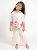 Utsa Kids Girls Off-White Floral Printed Blouse and Pants Set - (2-8 yrs)