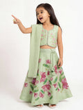 Utsa Kids Girls Mint Floral Printed Top Skirt and Dupatta Set - (2-8 yrs)