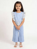 Utsa Kids Girls Blue Embroidered Cotton Top - (2-8 yrs)