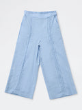 Utsa Kids Girls Blue Embroidered High-Rise Cotton-Blend Pants - (8-14 yrs)