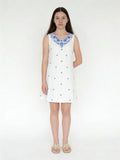 Utsa Kids Girls White Embroidered A-Line Cotton Dress - (8-14 yrs)