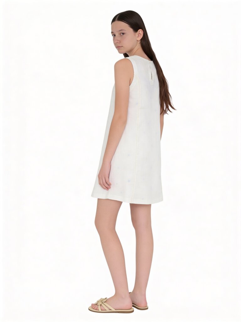Utsa Kids Girls White Embroidered A-Line Cotton Dress - (8-14 yrs)