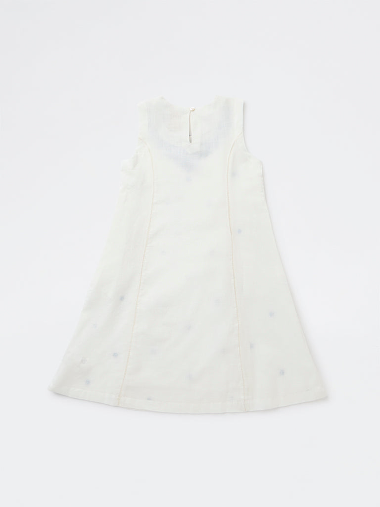 Utsa Kids Girls White Embroidered A-Line Cotton Dress - (8-14 yrs)