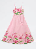 Utsa Kids Girls Pink Floral Printed A-Line Dress - (8-14 yrs)