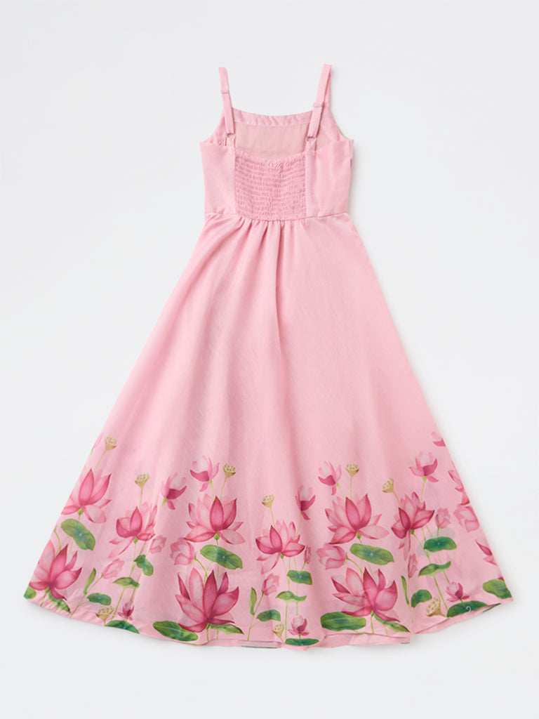 Utsa Kids Girls Pink Floral Printed A-Line Dress - (8-14 yrs)