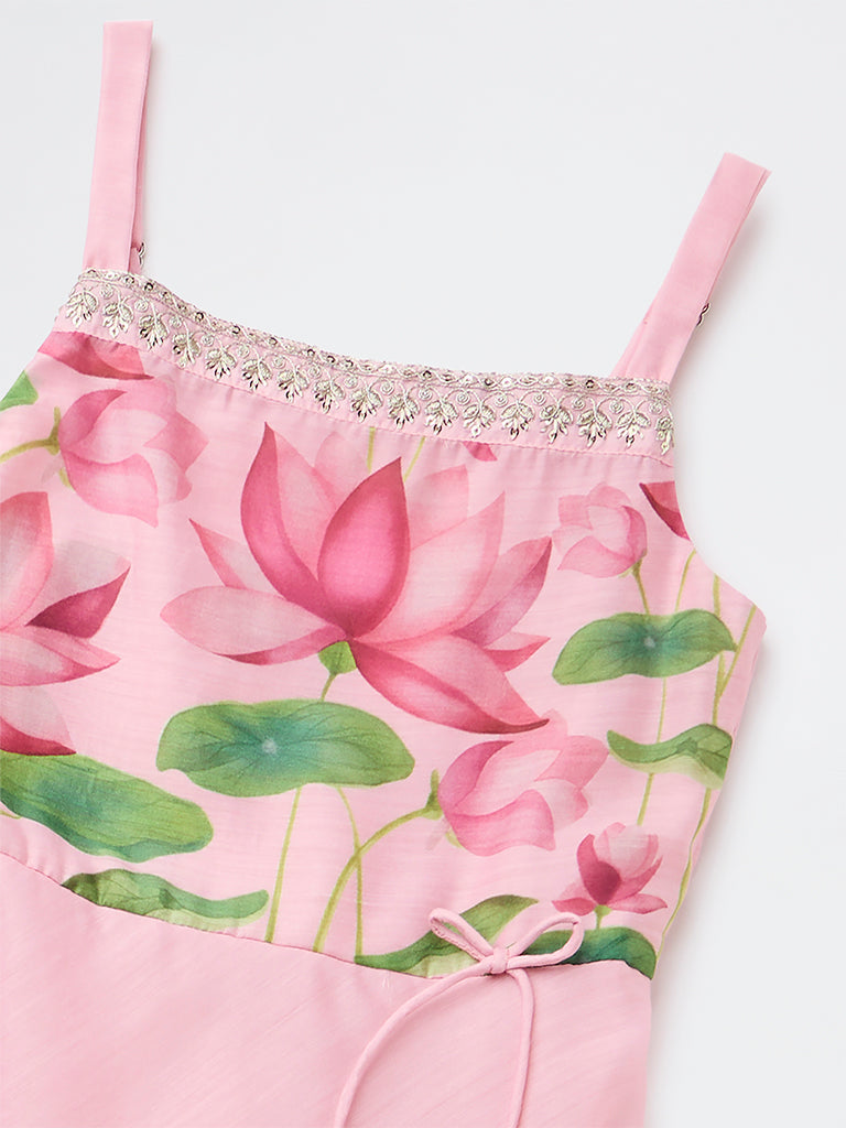 Utsa Kids Girls Pink Floral Printed A-Line Dress - (8-14 yrs)