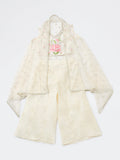 Utsa Kids Girls Off-White Floral Embroidered Top Palazzo and Shrug Set - (8-14 yrs)