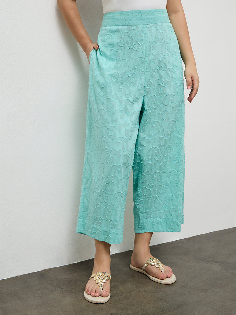 Diza Turquoise Paisley Textured Pants