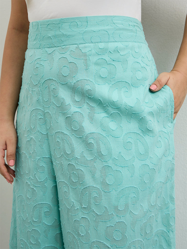 Diza Turquoise Paisley Textured Pants