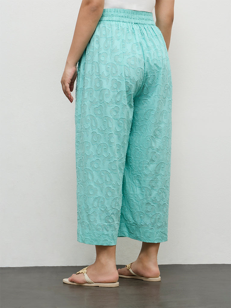 Diza Turquoise Paisley Textured Pants