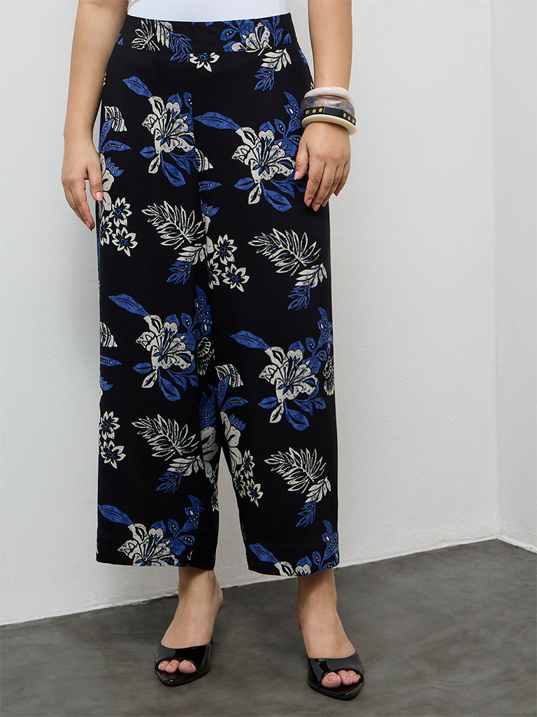 Diza Black Floral Printed Ethnic Pants