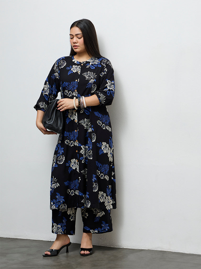 Diza Black Floral Printed Ethnic Pants