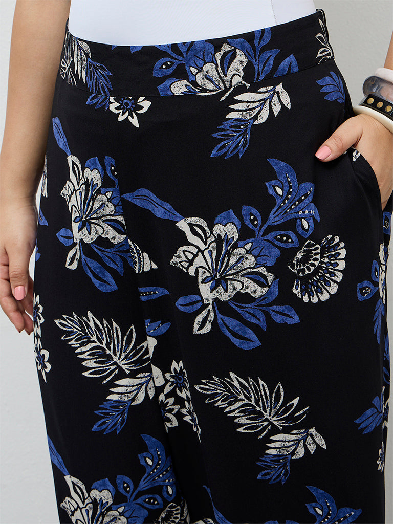 Diza Black Floral Printed Ethnic Pants