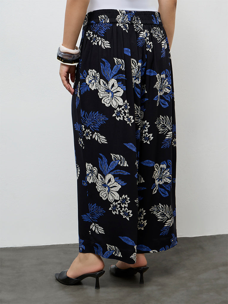 Diza Black Floral Printed Ethnic Pants