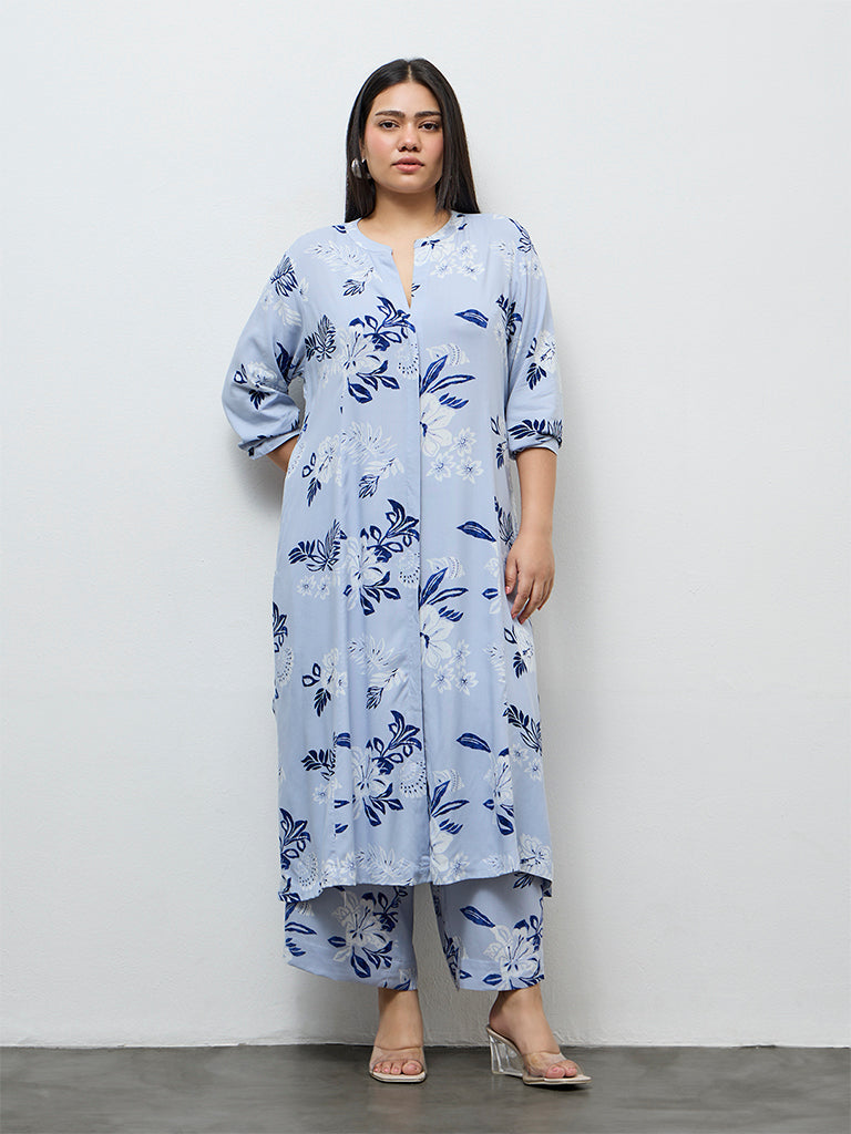 Diza Light Blue Floral Printed Ethnic Pants