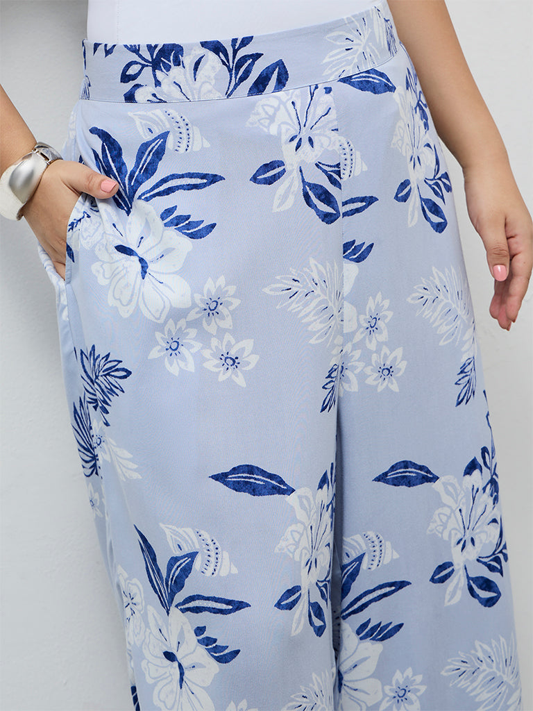 Diza Light Blue Floral Printed Ethnic Pants