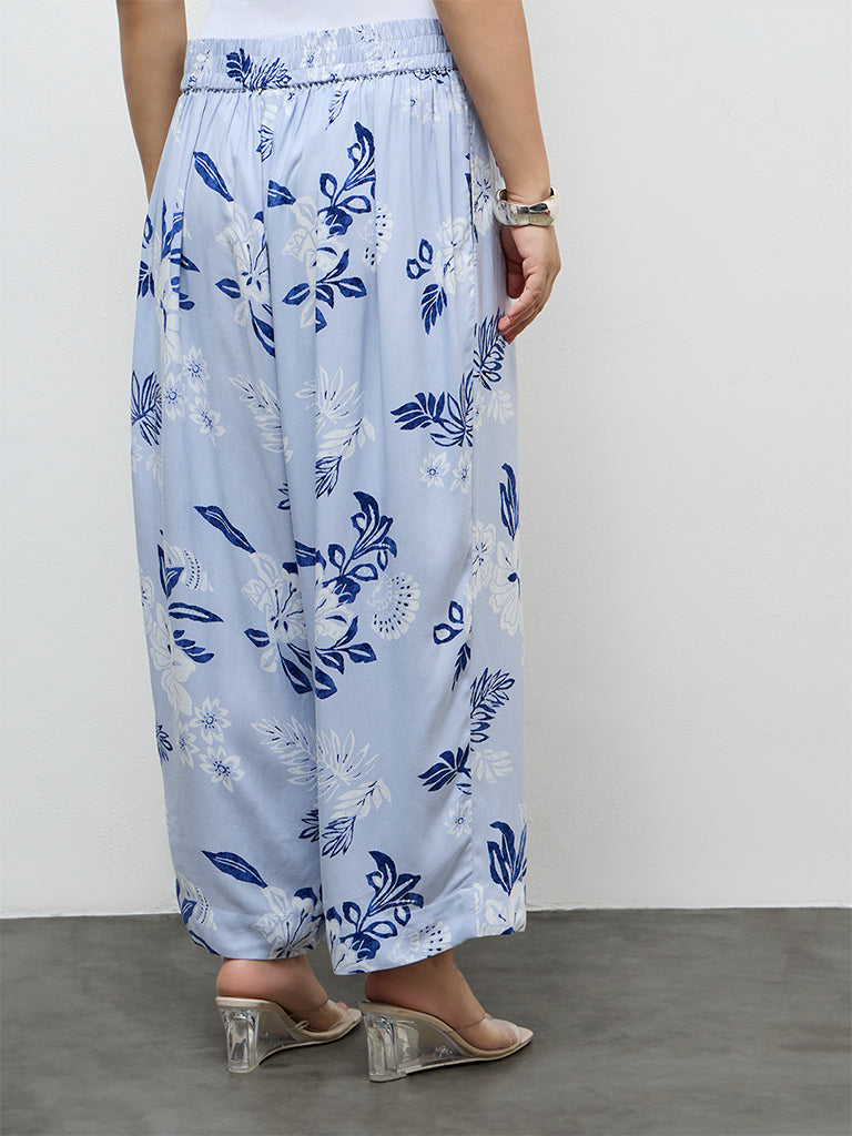 Diza Light Blue Floral Printed Ethnic Pants