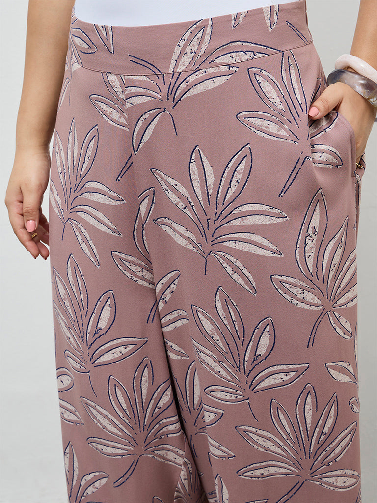 Diza Mauve Botanical Printed Ethnic Pants