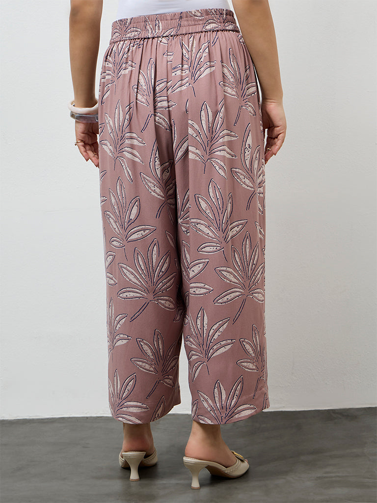 Diza Mauve Botanical Printed Ethnic Pants