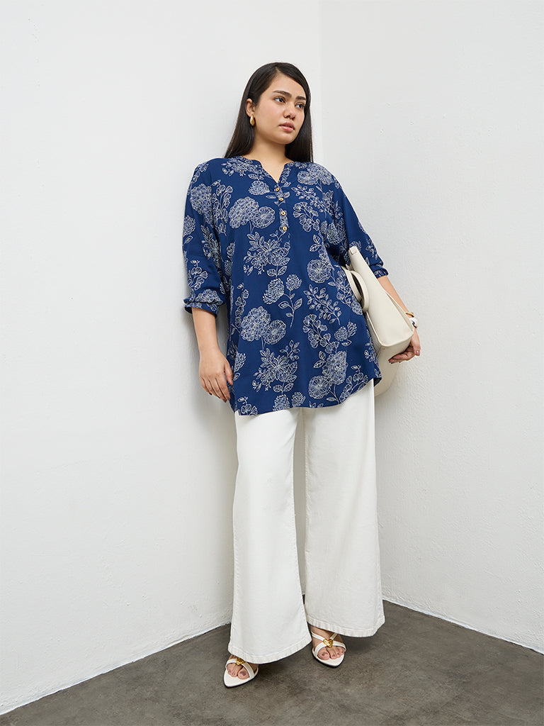 Diza Indigo Floral Printed Tunic