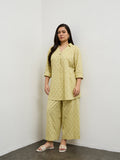 Diza Lime Floral Textured A-Line Cotton Tunic