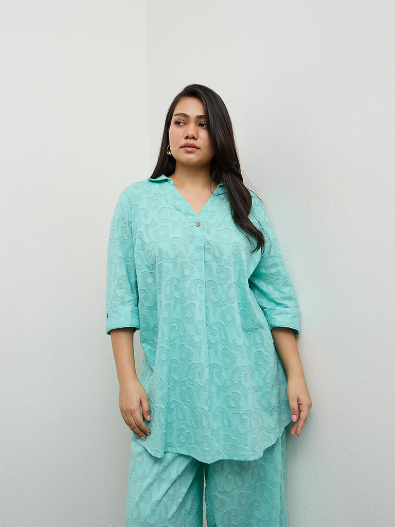 Diza Turquoise Paisley Textured Tunic