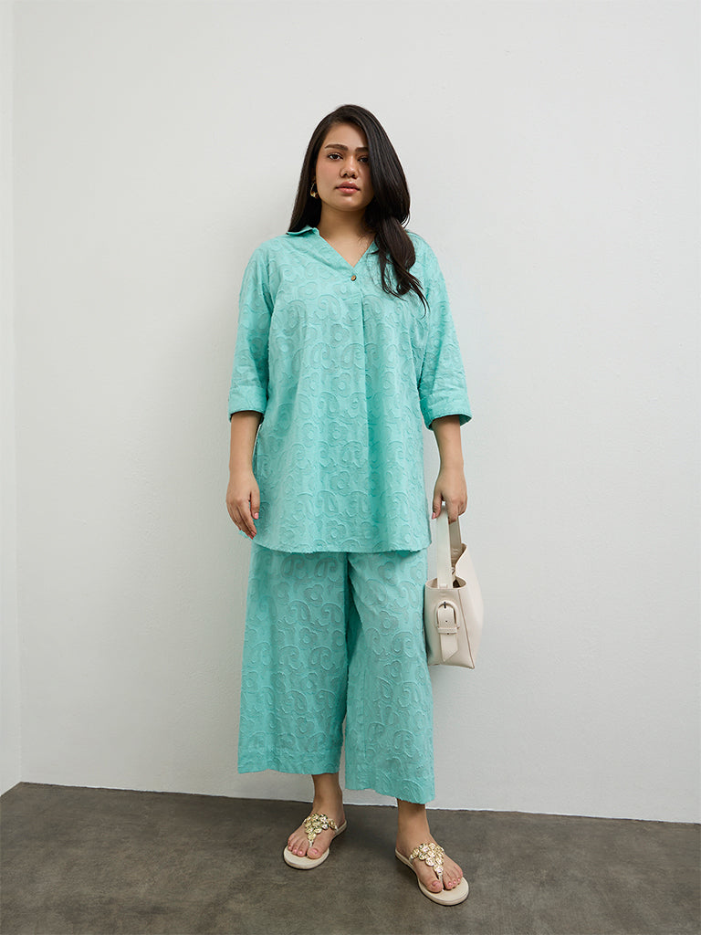 Diza Turquoise Paisley Textured Tunic