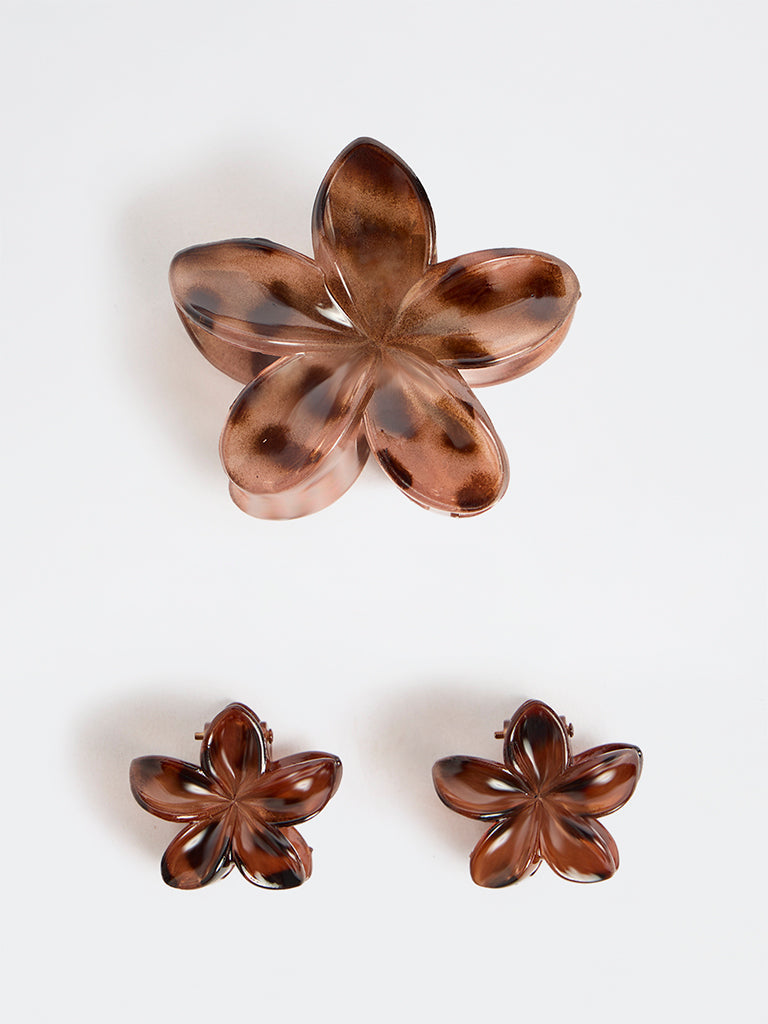 Studiowest Brown Floral Claw Clips - Pack of 3