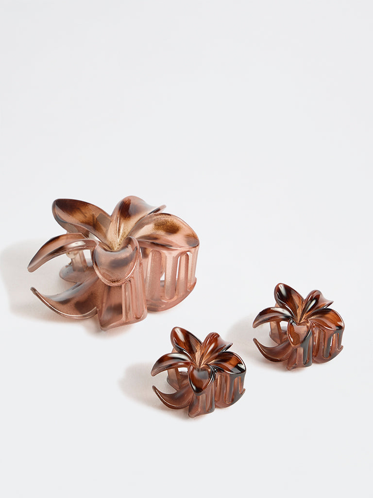 Studiowest Brown Floral Claw Clips - Pack of 3