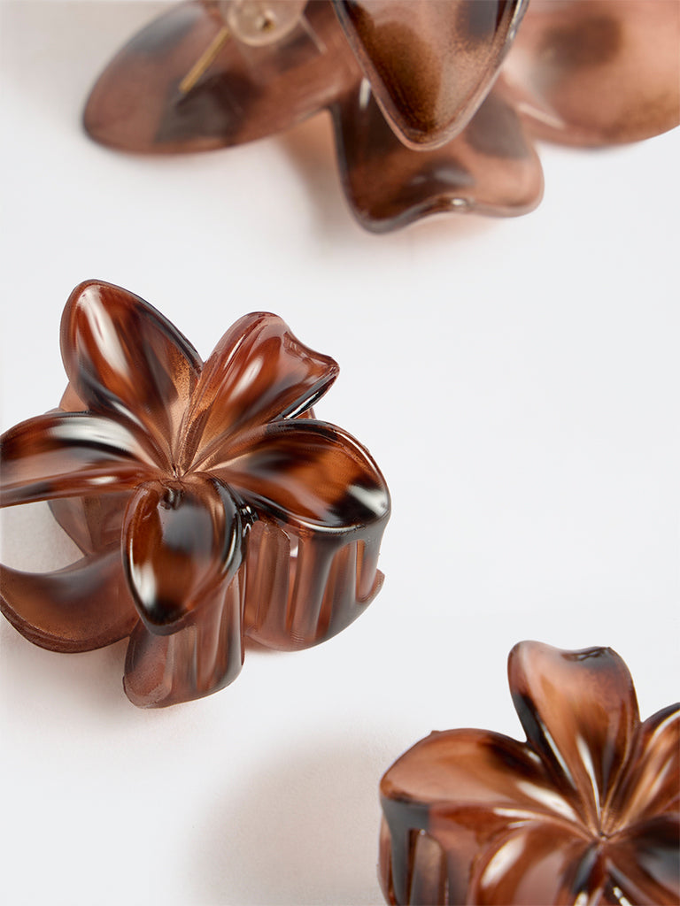 Studiowest Brown Floral Claw Clips - Pack of 3