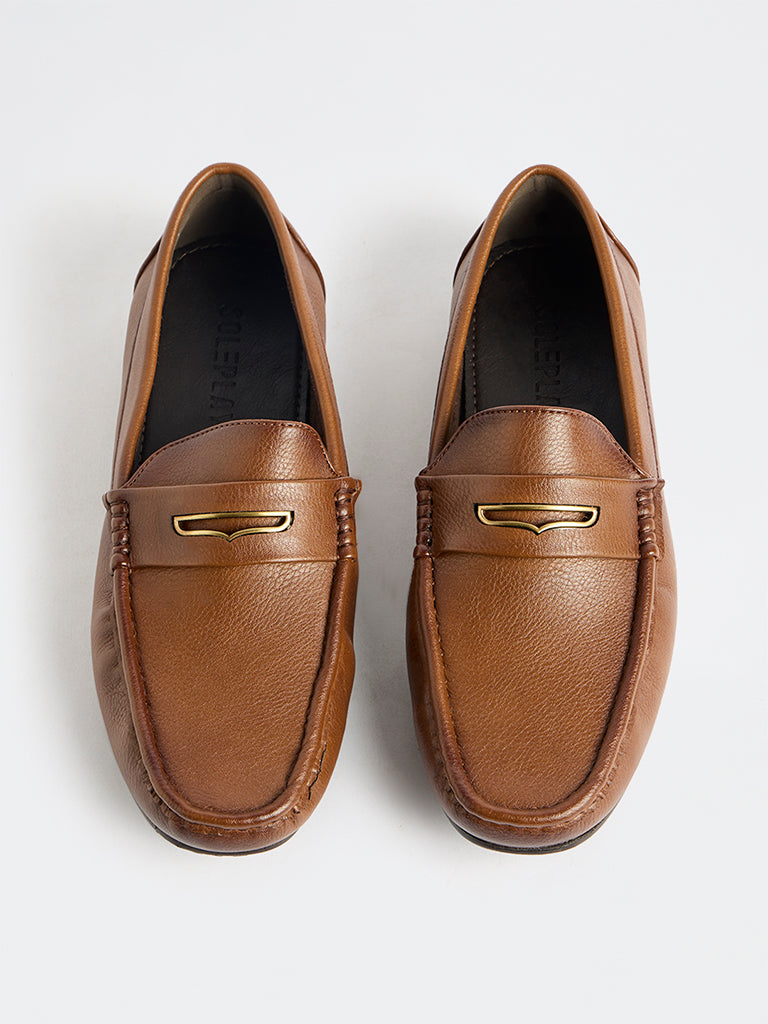 SOLEPLAY Tan Hardware-Detailed Textured Loafers